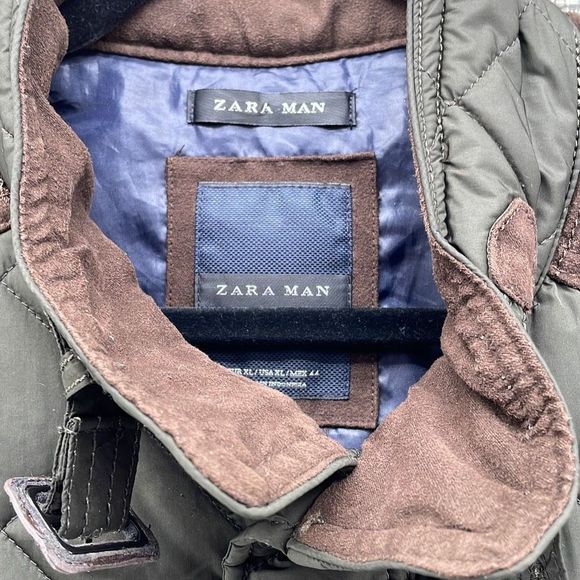 Zara Man Jacket XL Men Button Front with Pockets Quilted Green Long Sleeve Warm - Picture 2 of 16